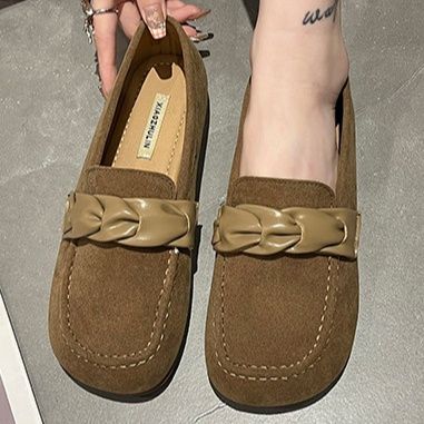  リボン付きスエード調ドライビングローファー