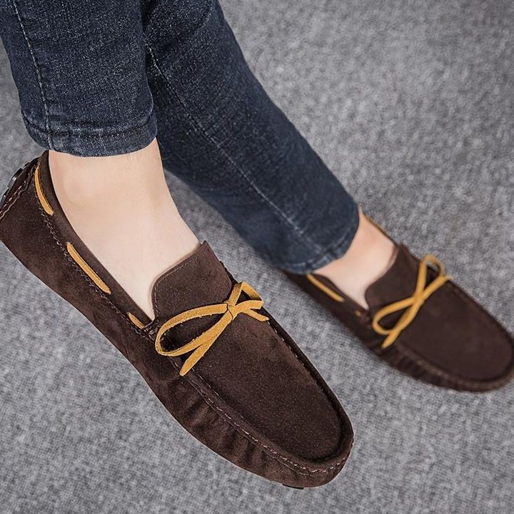 ドライビングシューズ 本革スエード紐結びローファー