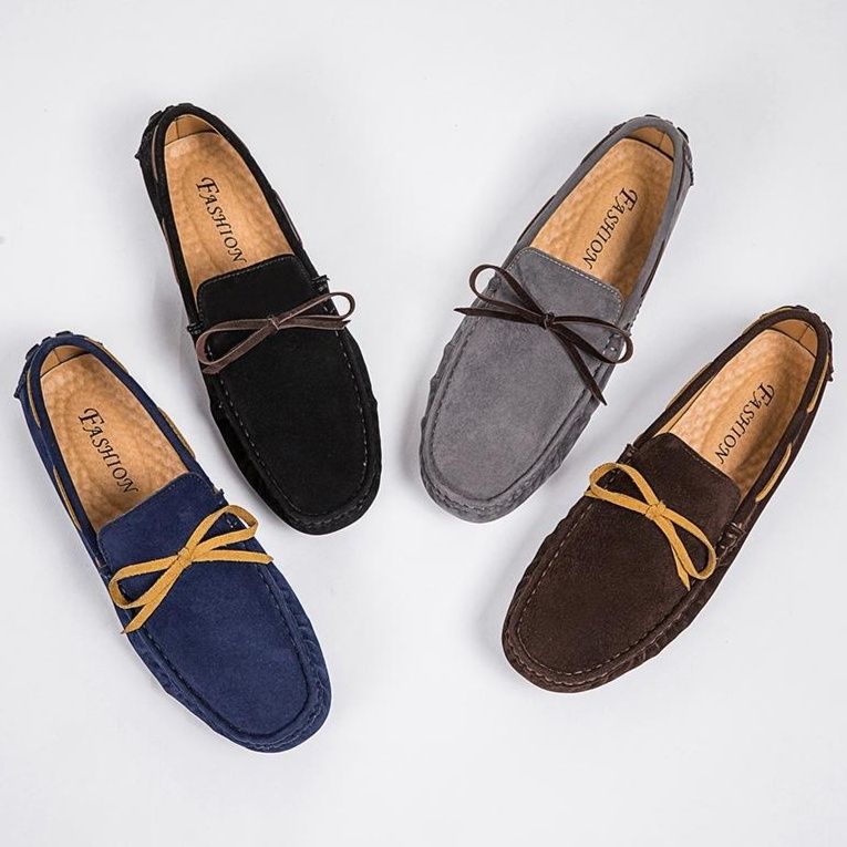 ドライビングシューズ 本革スエード紐結びローファー