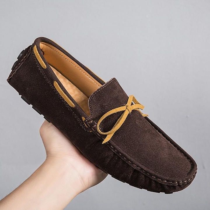 ドライビングシューズ 本革スエード紐結びローファー