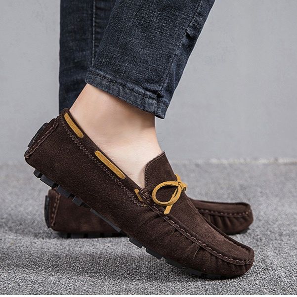 ドライビングシューズ 本革スエード紐結びローファー