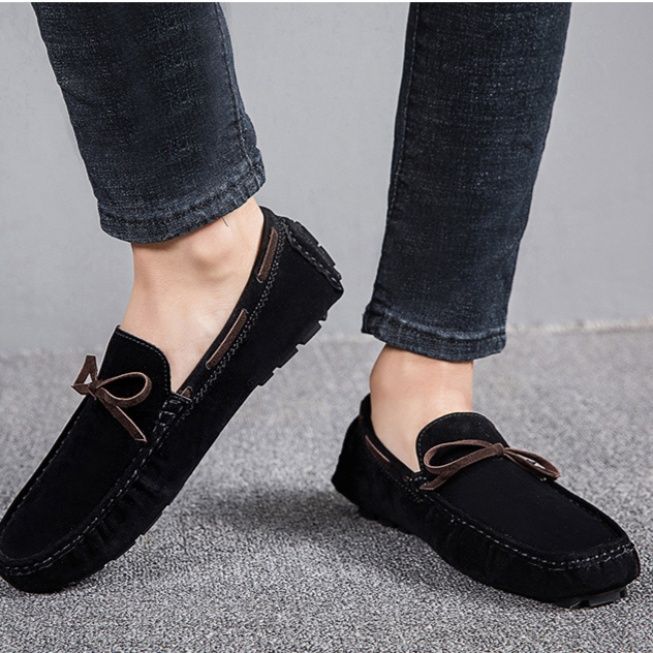 ドライビングシューズ 本革スエード紐結びローファー
