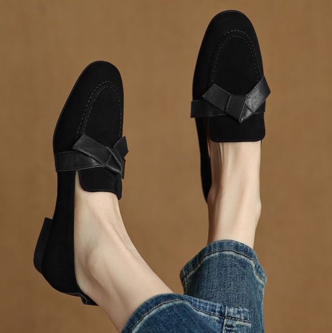 上質スエード素材リボンデザインドライビングローファー