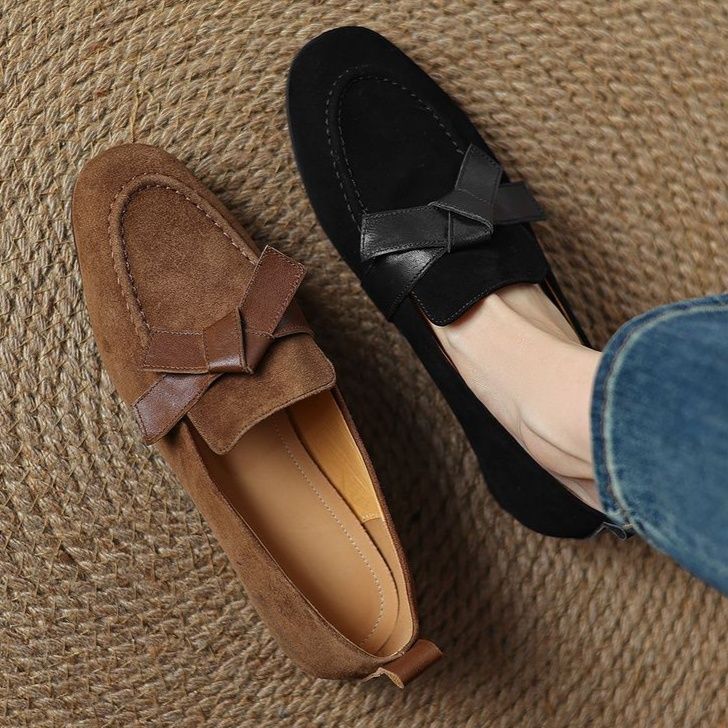 上質スエード素材リボンデザインドライビングローファー