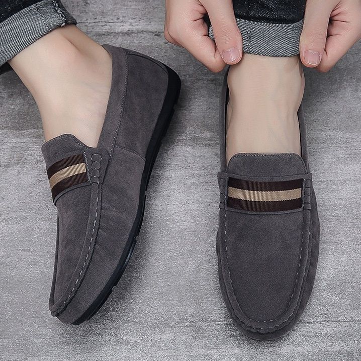 ドライビングシューズ 上質スエード素材ストライプベルト付きローファー