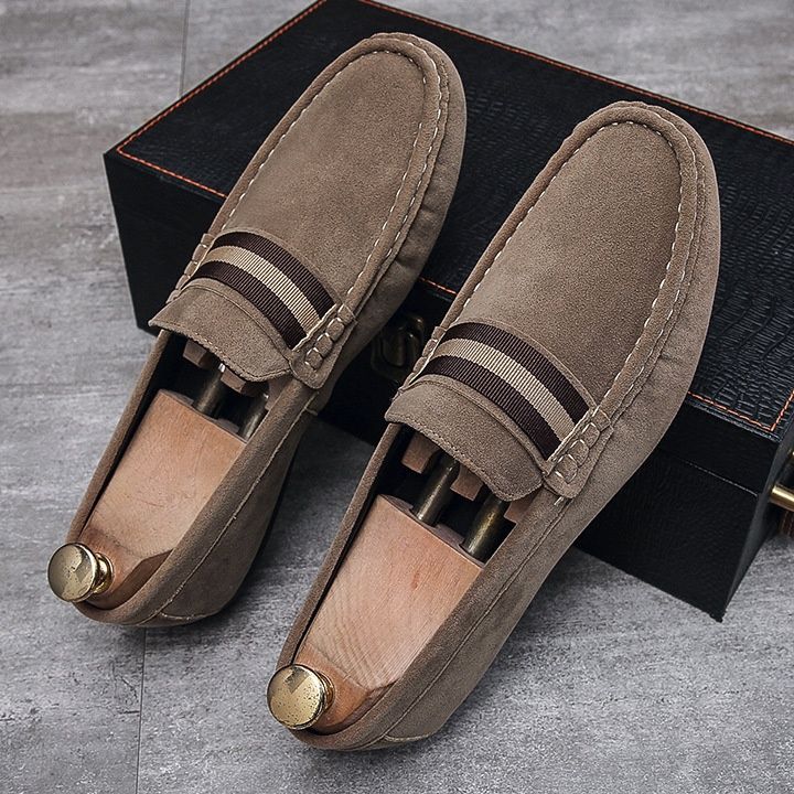 ドライビングシューズ 上質スエード素材ストライプベルト付きローファー