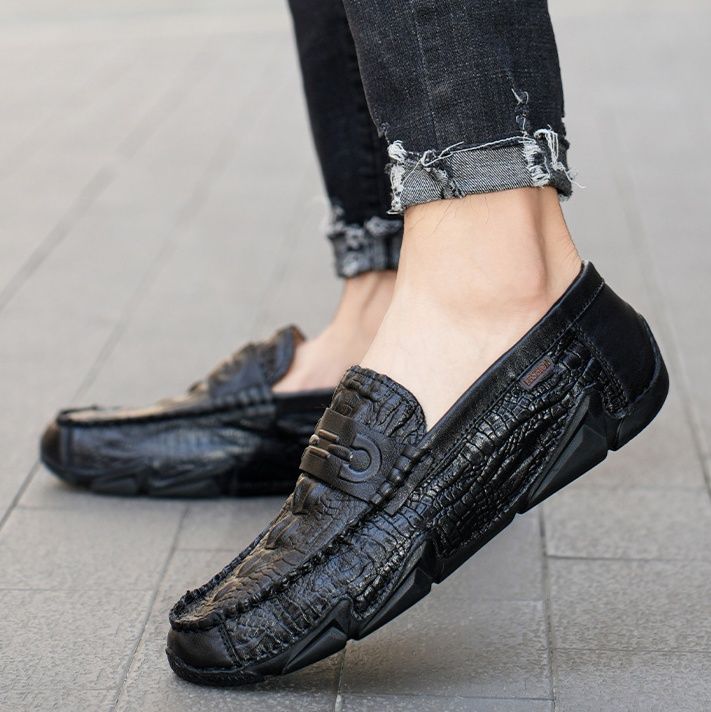 クロコダイル型押し本革ドライビングローファー