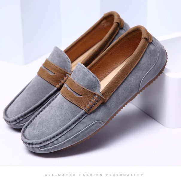 ドライビングシューズ 本革製二色切り替え運転用ローファー