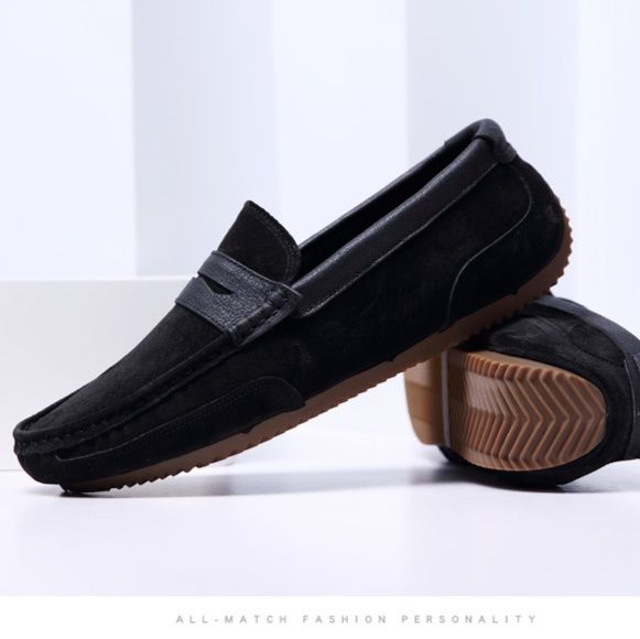 ドライビングシューズ 本革製二色切り替え運転用ローファー