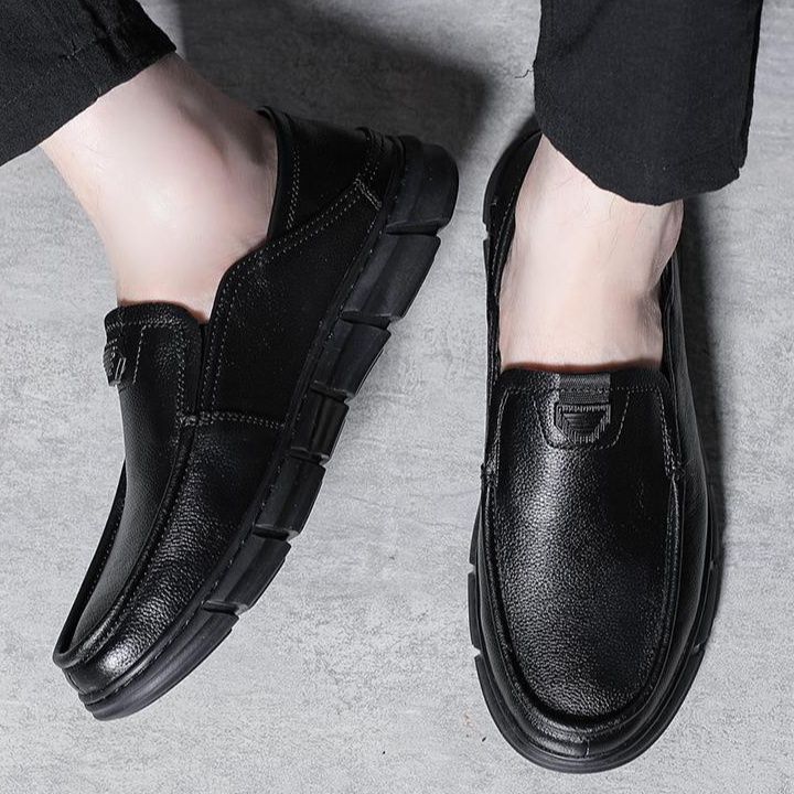 ドライビングシューズ 本革仕様の厚底スリッポンローファー