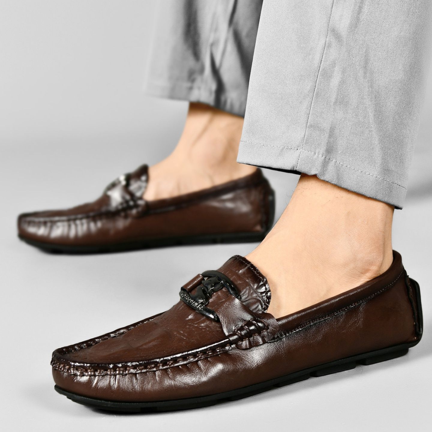 ドライビングシューズ 本革メタル金具付きローファー