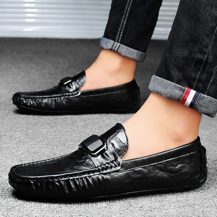 ドライビングシューズ 本革牛革メタル金具付きローファー