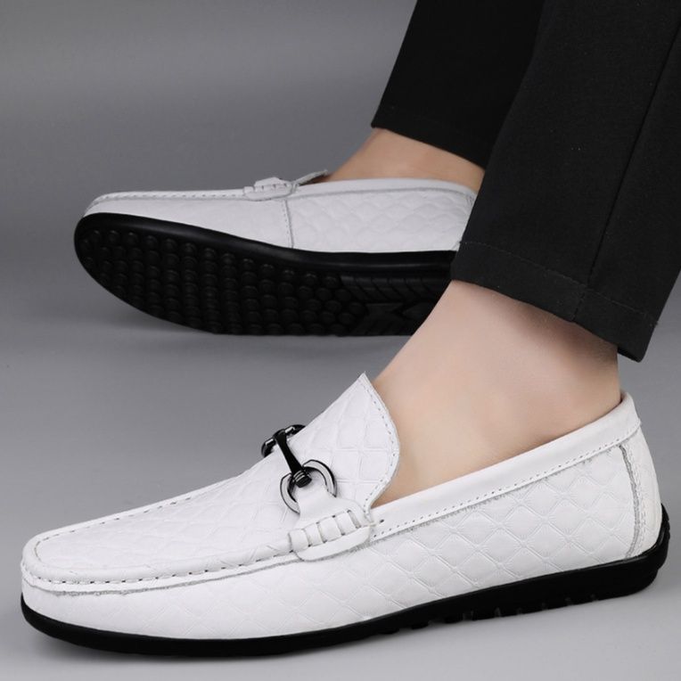 ドライビングシューズ 菱形型押し本革ビット金具付ローファー