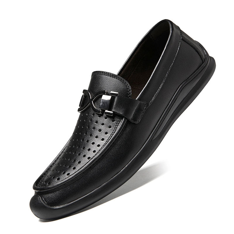 金属装飾パンチング本革ドライビングローファー