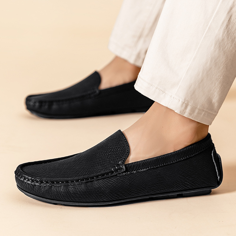 ドライビングシューズ 本革型押しラバーソールドライビングローファー