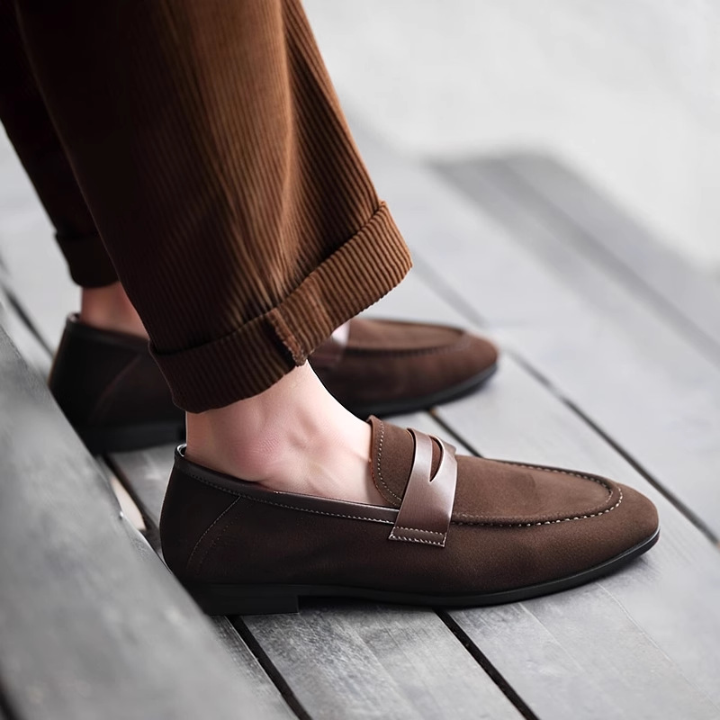 ドライビングシューズ 本革スエード調ペニーストラップローファー
