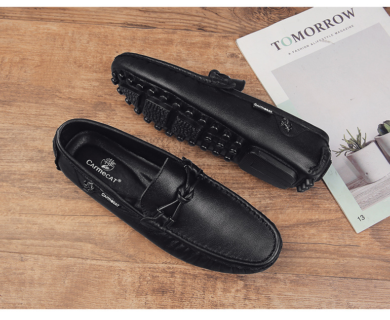 本革編み込み紐付きドライビングローファー