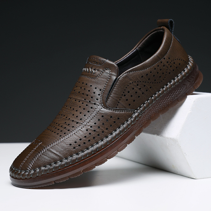 ドライビングシューズ 本革パンチング加工ハンドステッチローファー