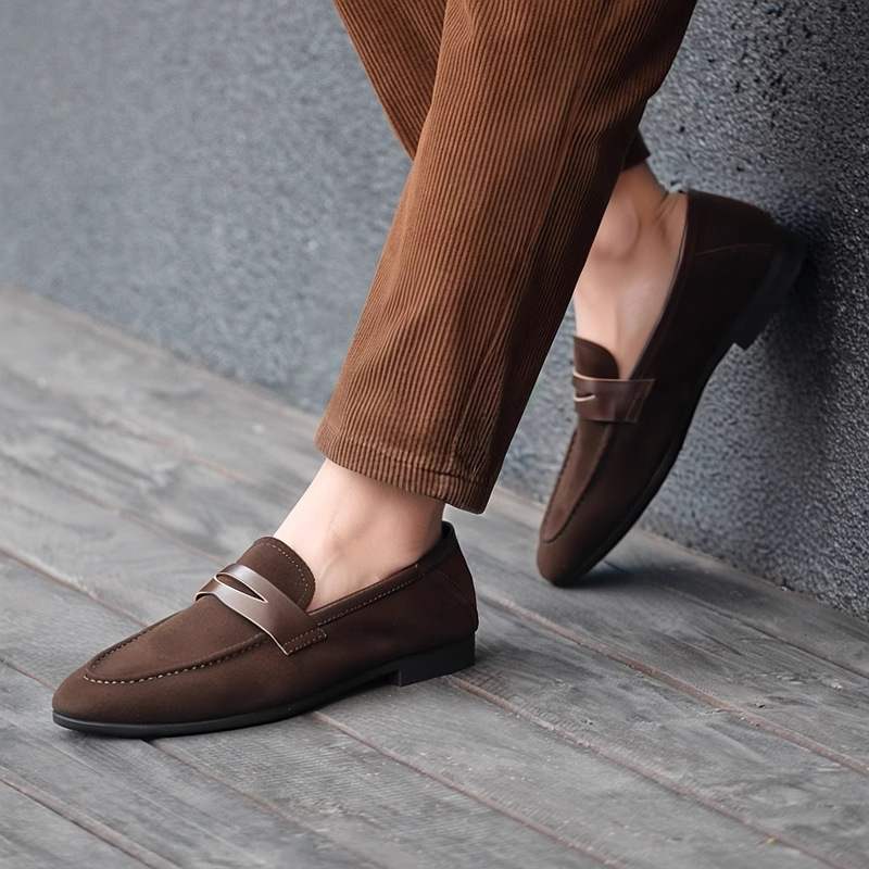 ドライビングシューズ 本革スエード調ペニーストラップローファー