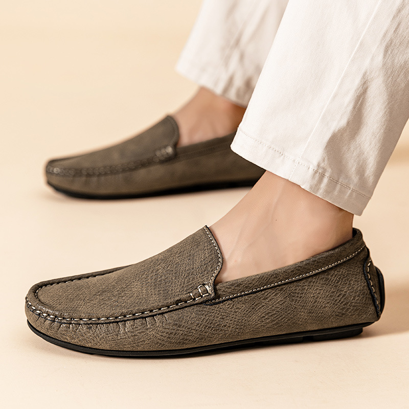 ドライビングシューズ 本革型押しラバーソールドライビングローファー