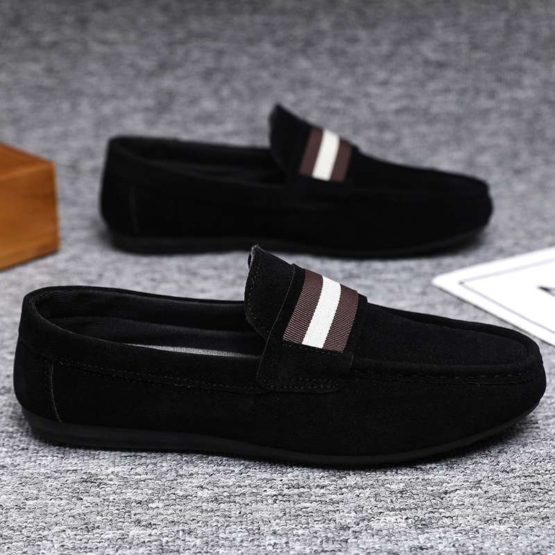 ドライビングシューズ スエード素材のストライプテープローファー