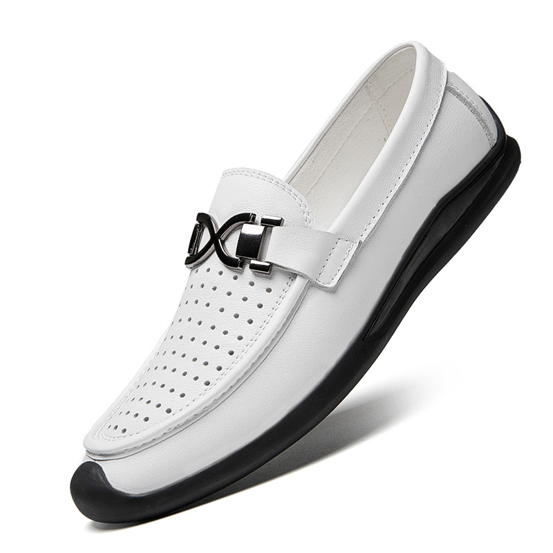 金属装飾パンチング本革ドライビングローファー