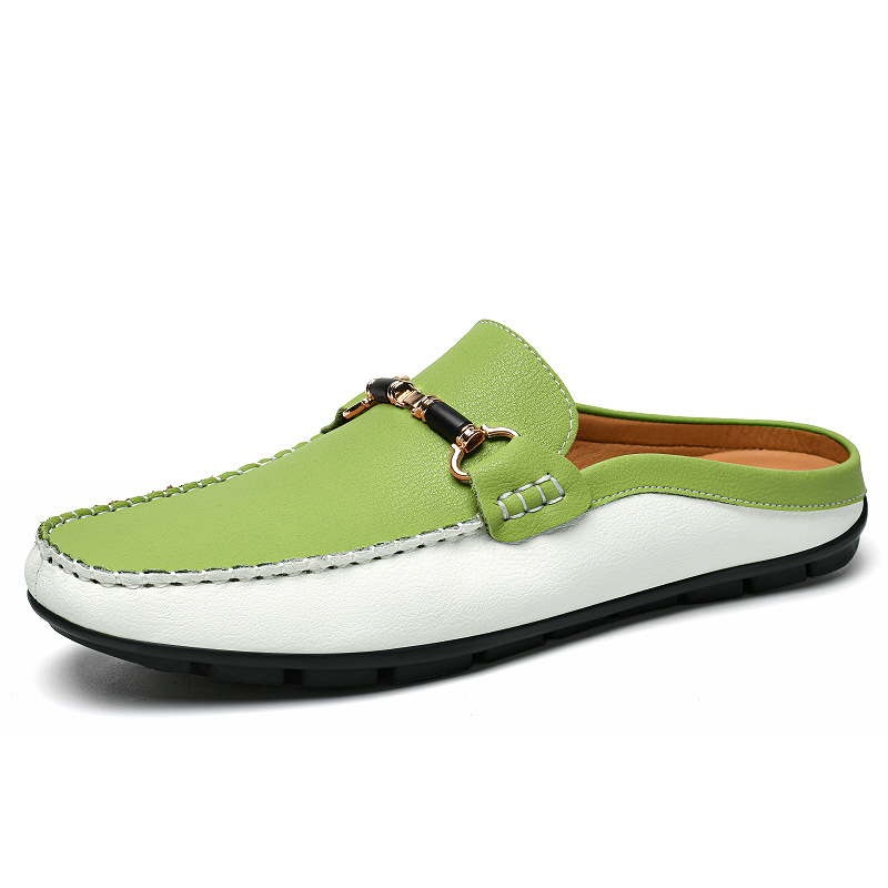 ドライビングシューズ 金具付きバイカラーかかと踏み込みローファー