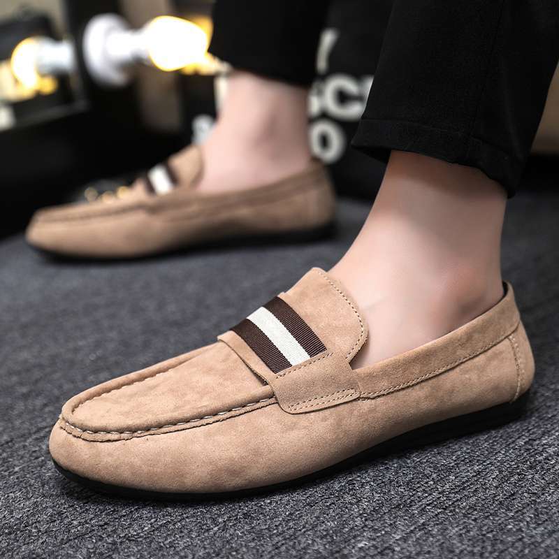 ドライビングシューズ スエード素材のストライプテープローファー