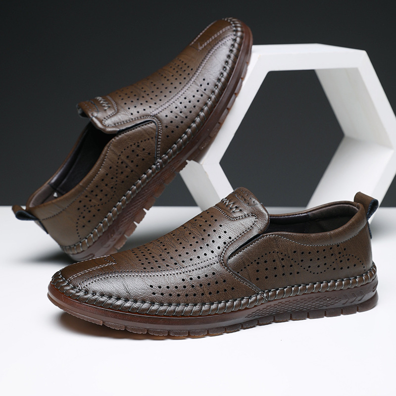 ドライビングシューズ 本革パンチング加工ハンドステッチローファー