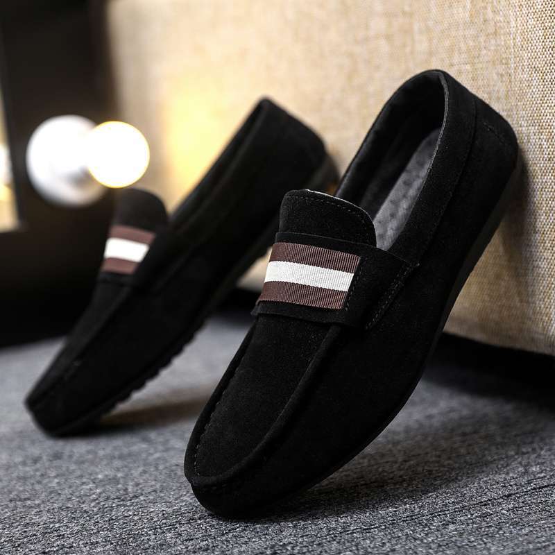 ドライビングシューズ スエード素材のストライプテープローファー