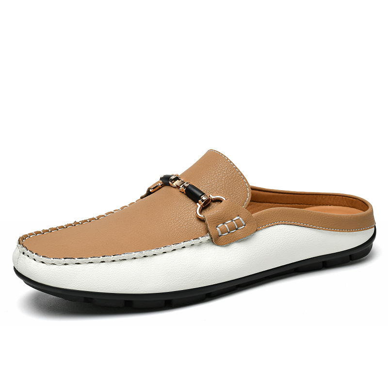 ドライビングシューズ 金具付きバイカラーかかと踏み込みローファー