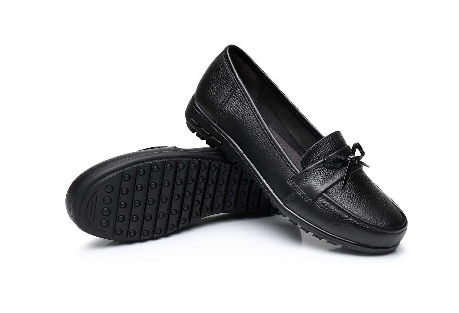 本革リボン付き滑り止めソール快適ドライビングローファー