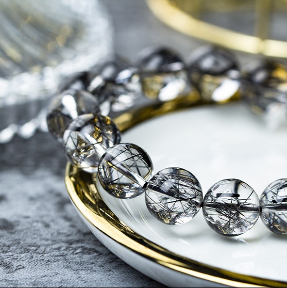 ブラックルチル　天然石ブレスレット　金紅石入り水晶