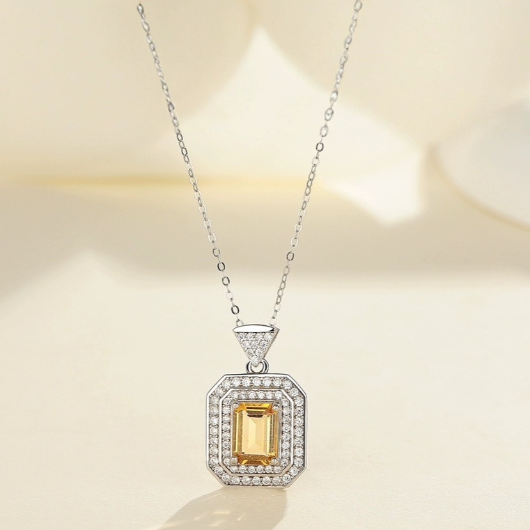 シトリンS925シルバーペンダント　天然石ブレスレット　黄水晶 八角形ペンダント