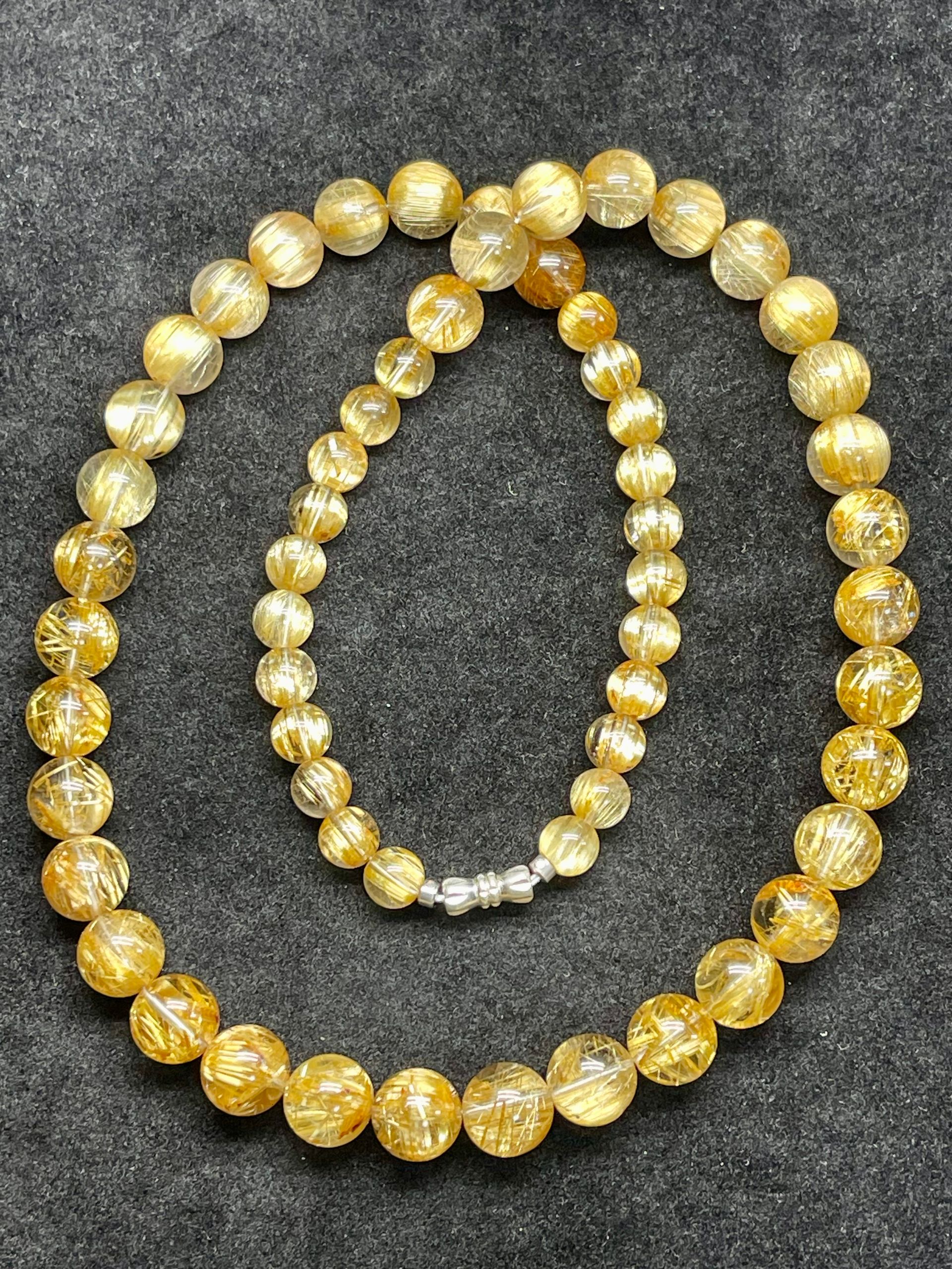 最高品質ルチルクォーツ ネックレス 53ｃｍ 11ｍｍ～7.5ｍｍ　天然石ネックレス