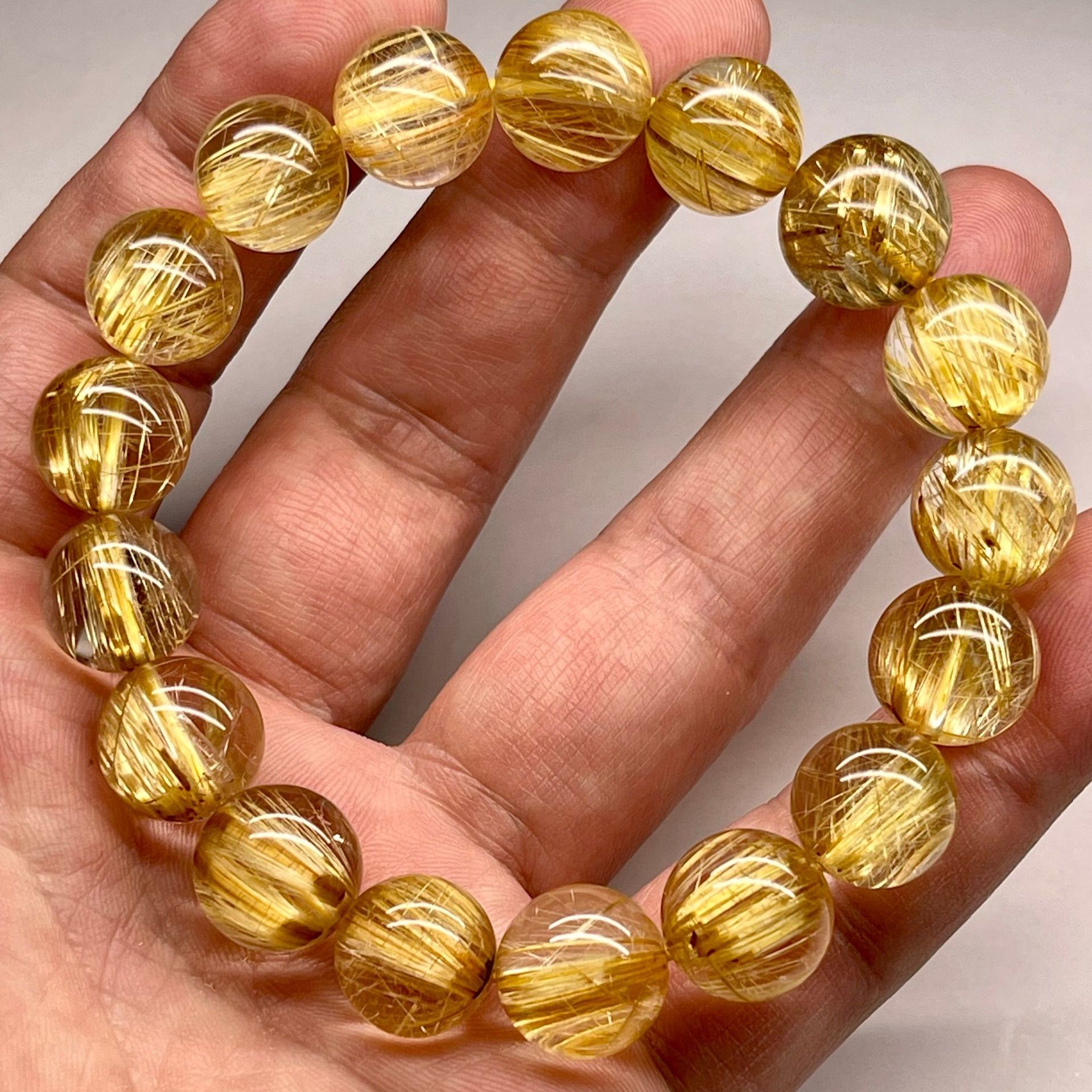 最高品質タイチンゴールドルチル ブレスレット 14.5～13.5ｍｍ　19cm　天然石ブレスレット