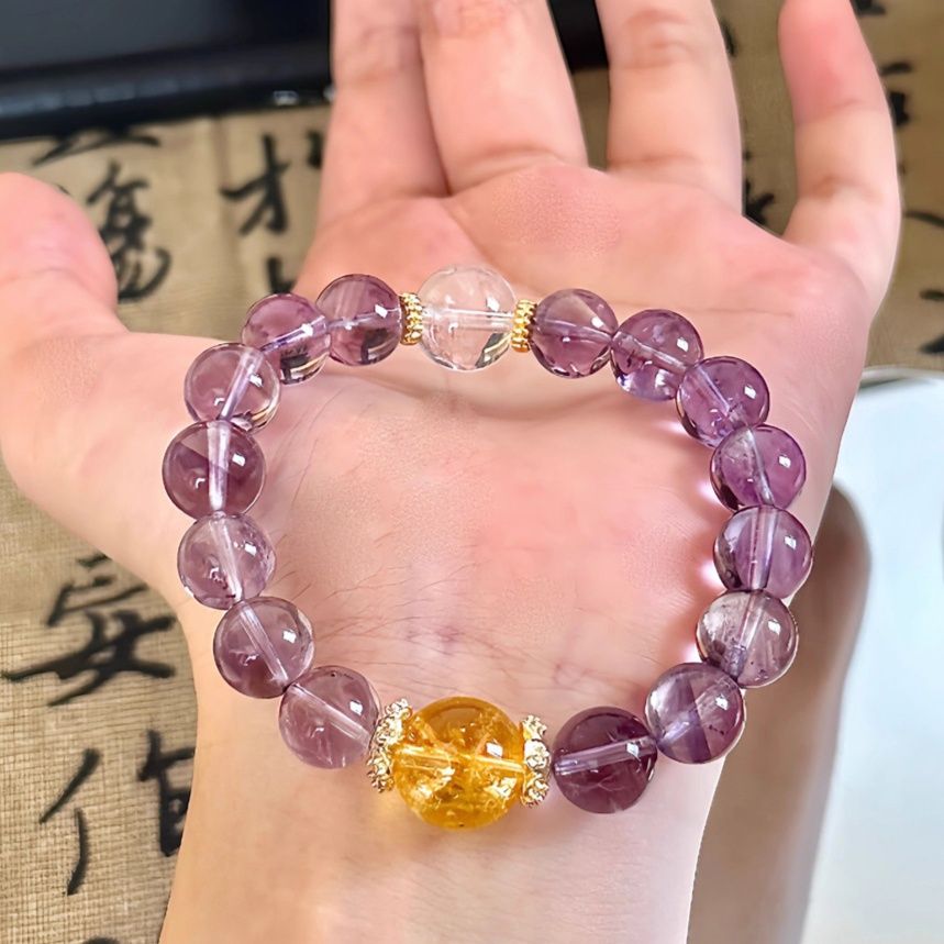 アメジスト シトリン 水晶　天然石ブレスレット