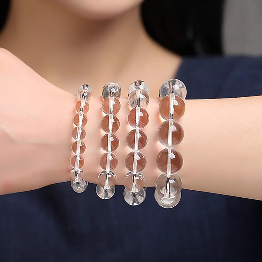 天然石ブレスレット 天然水晶 丸玉ブレスレット 透明感溢れる一品