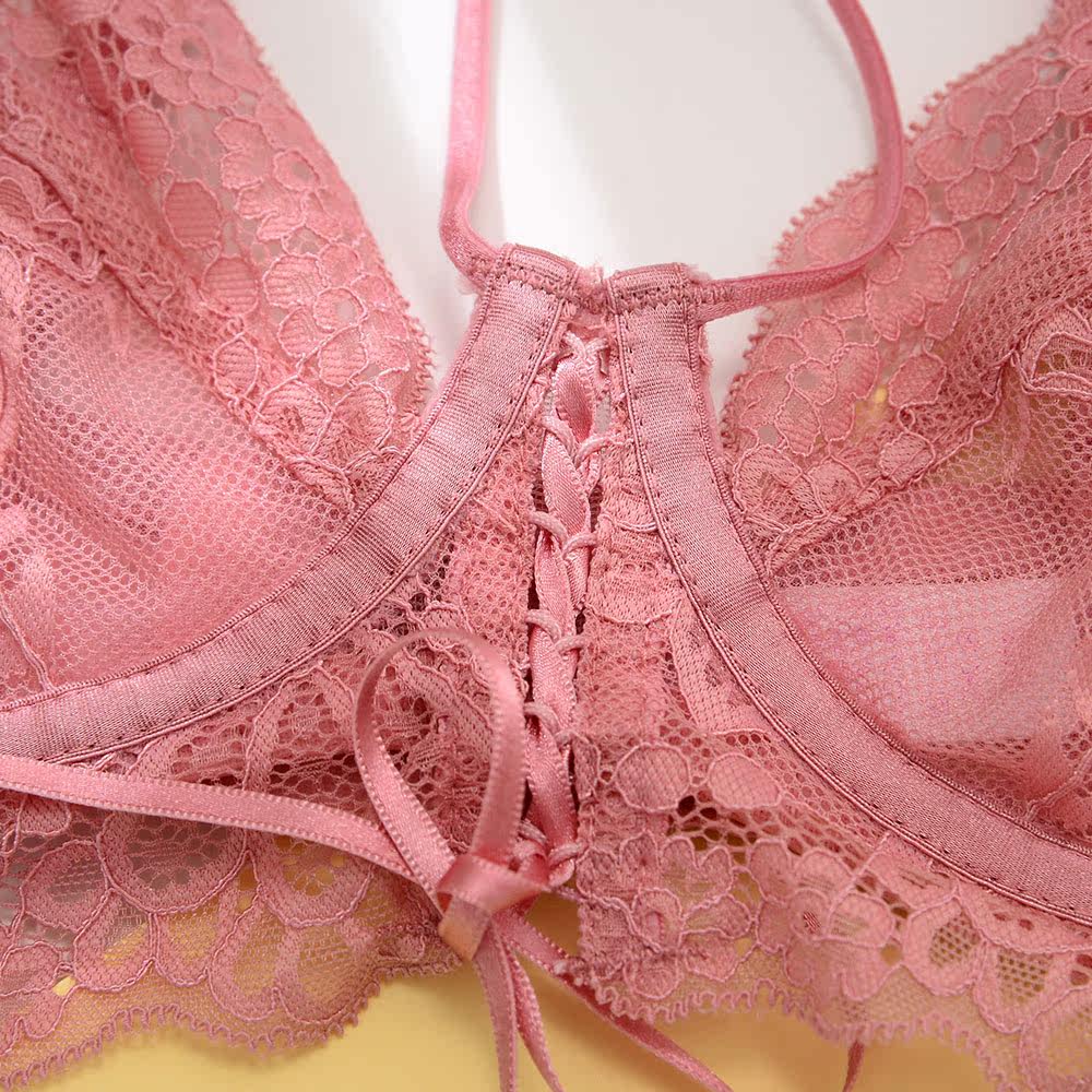 エロ下着 透け感レースフロントリボン付きセクシーブラ