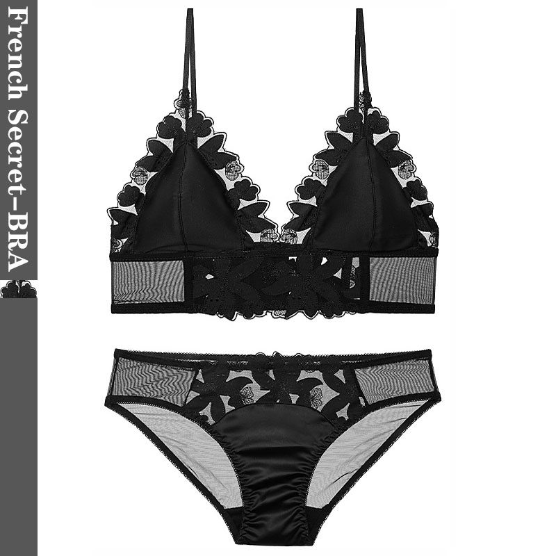 エロ下着 華やか花柄刺繍レース透け感ブラセット