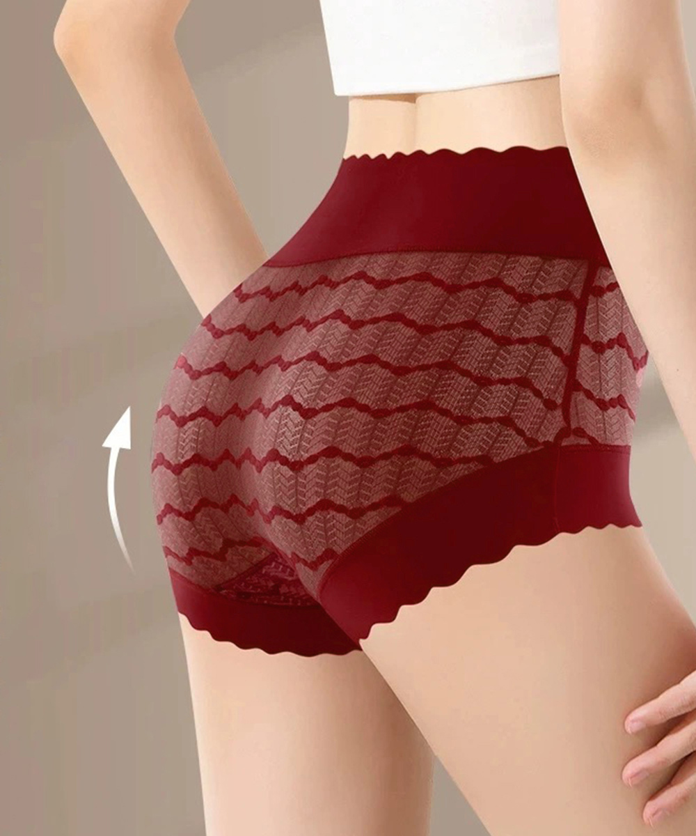 エロ下着 深履き総レース透け感ハイウエストショーツ