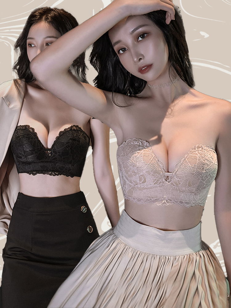 エロ下着 美背レースアップ ベアトップブラジャー