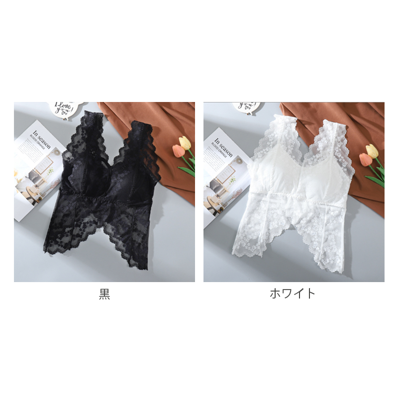 エロ下着 花柄レーステディランジェリー カップ付き透け感ブラトップ