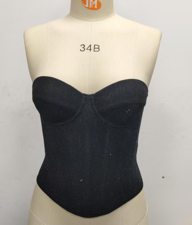 エロ下着 煌めく黒ラメ ベアトップ テディランジェリー ビスチェ