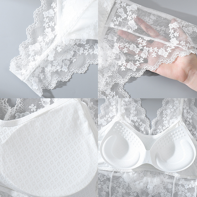 エロ下着 花柄レーステディランジェリー カップ付き透け感ブラトップ