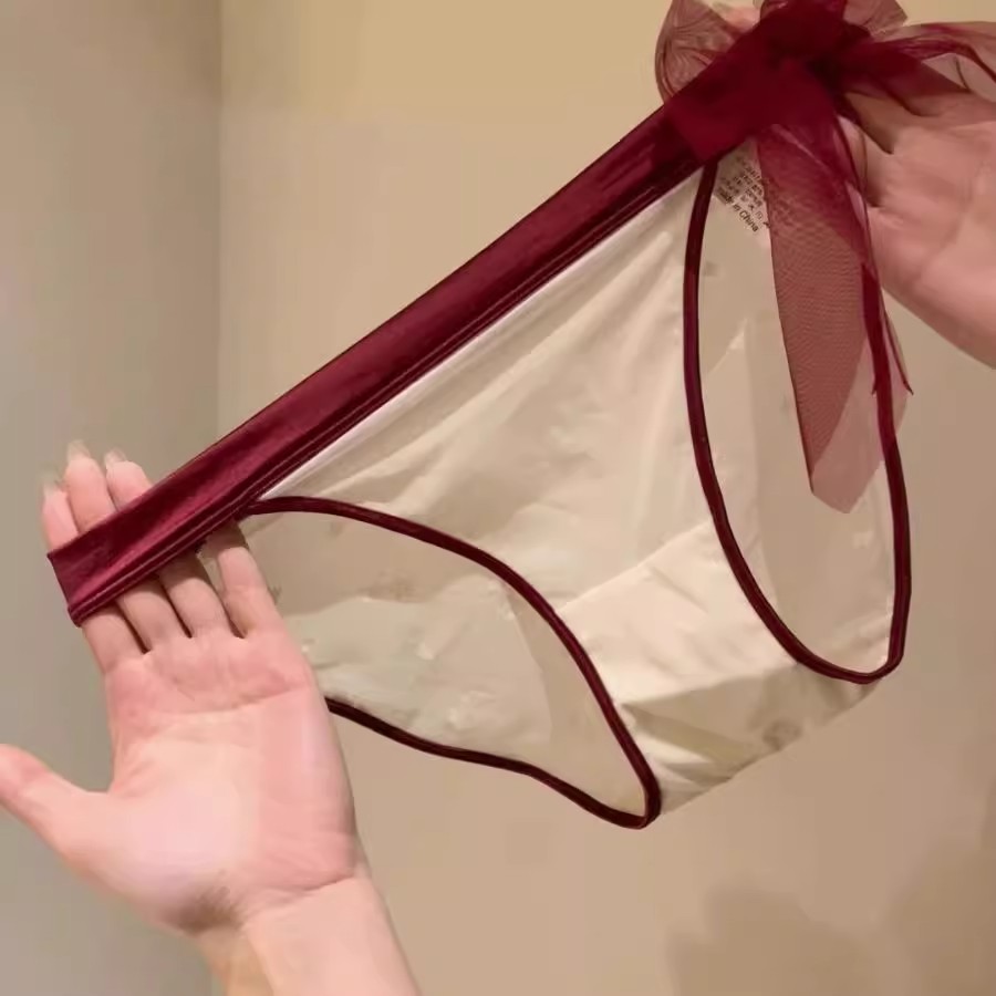 エロ下着 透けメッシュリボン付きセクシーショーツ