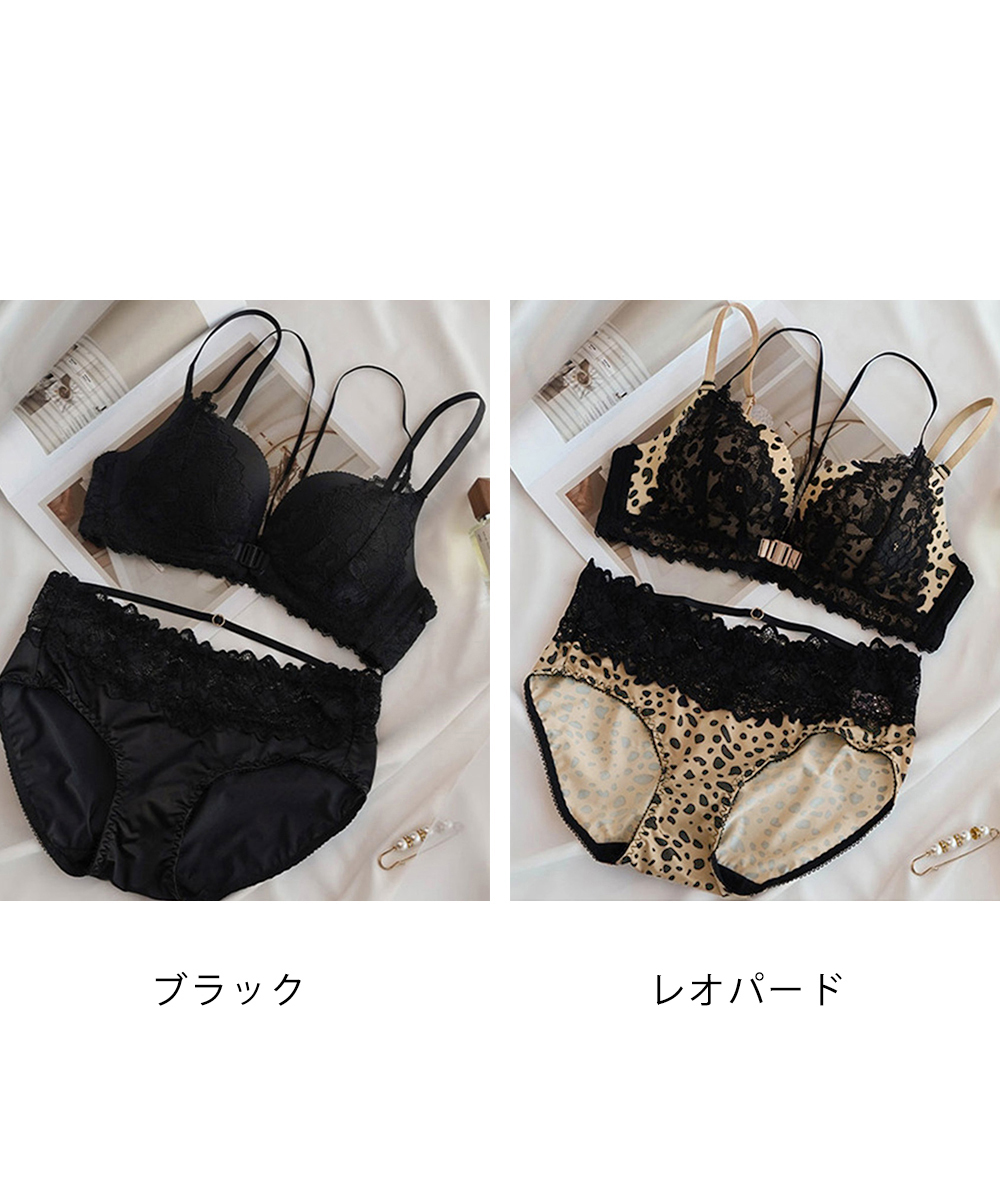 エロ下着 前開きレース豹柄ブラ＆ショーツセット