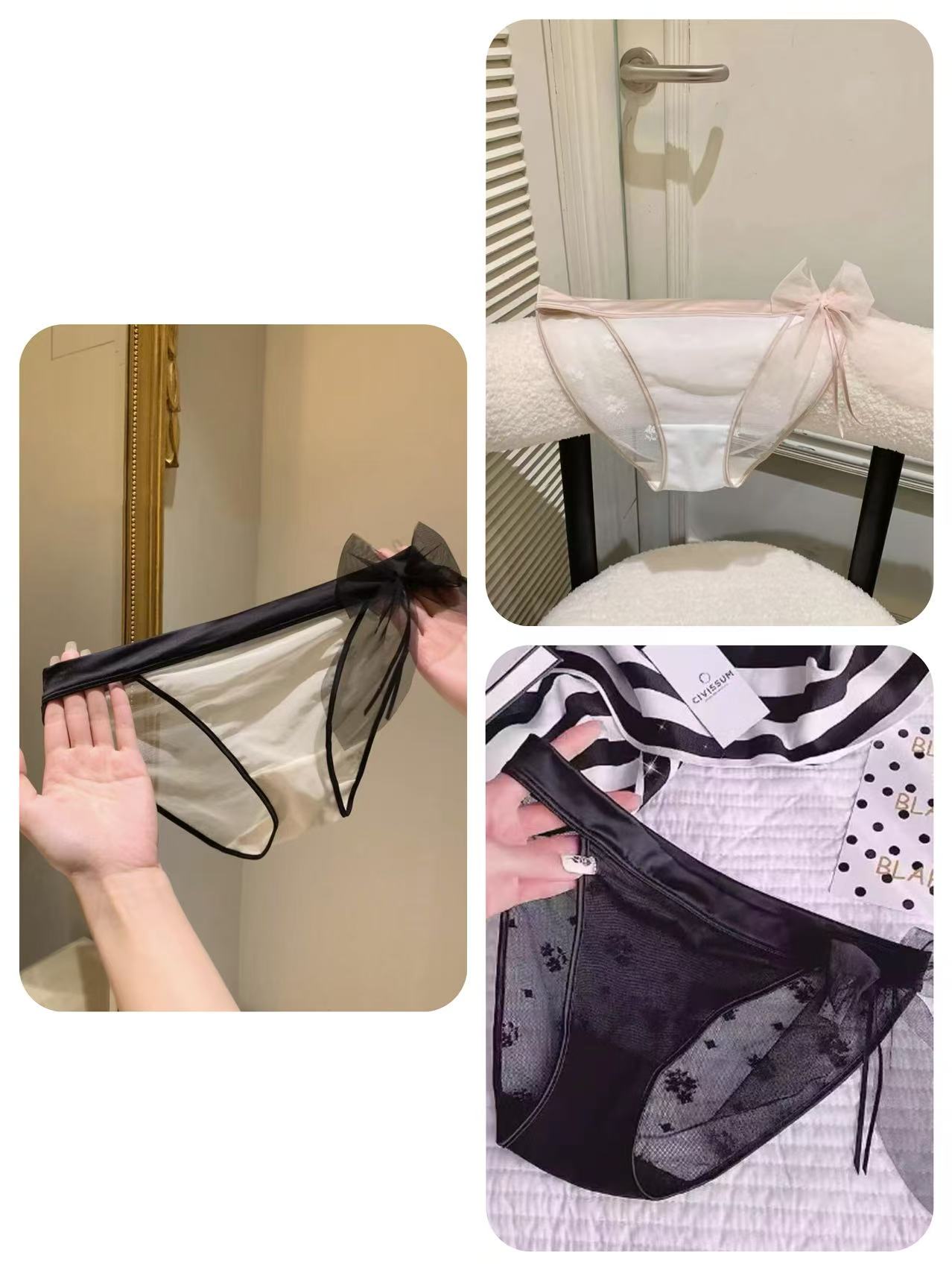 エロ下着 透けメッシュリボン付きセクシーショーツ