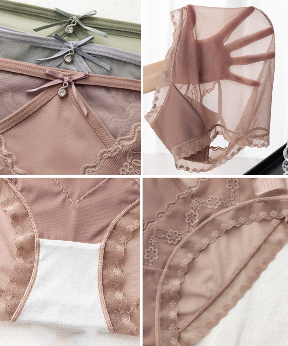 花柄総レースショーツ リボン付き美尻エロ下着