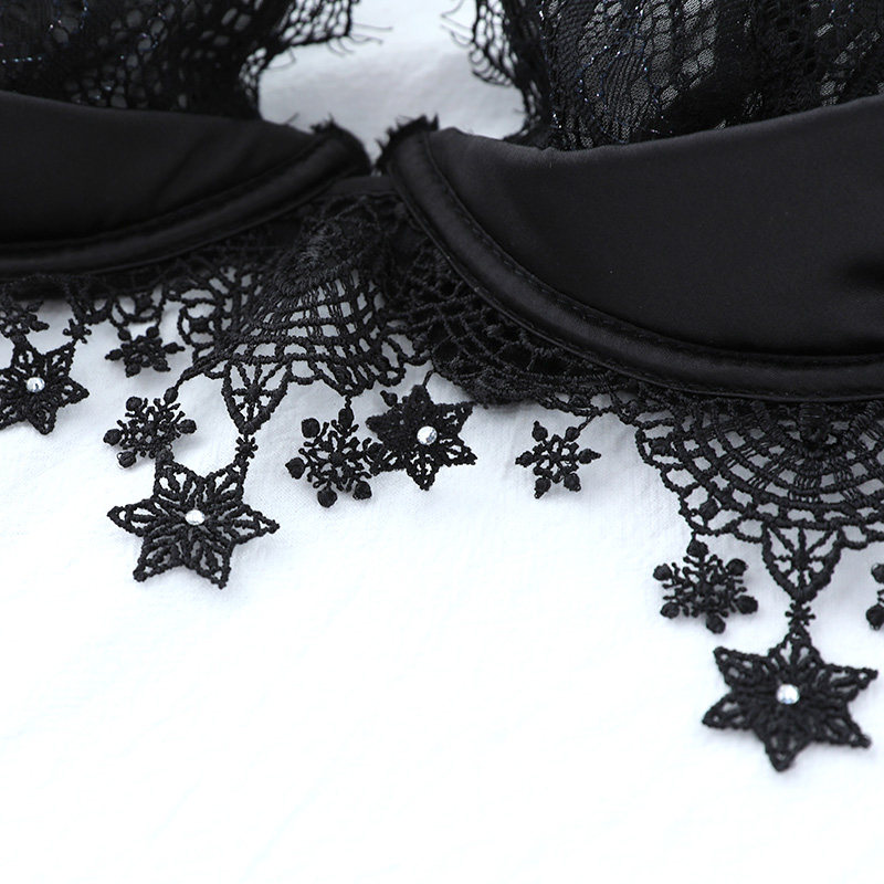 エロ下着 花刺繍レース肩リボン付きセクシーブラセット